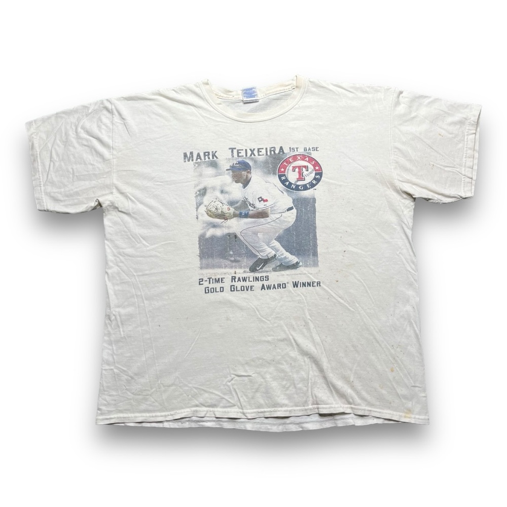 Vintage 00s Mark Teixeira Texas Rangers Gold Glove Winner Tee Size XL Gildan obo